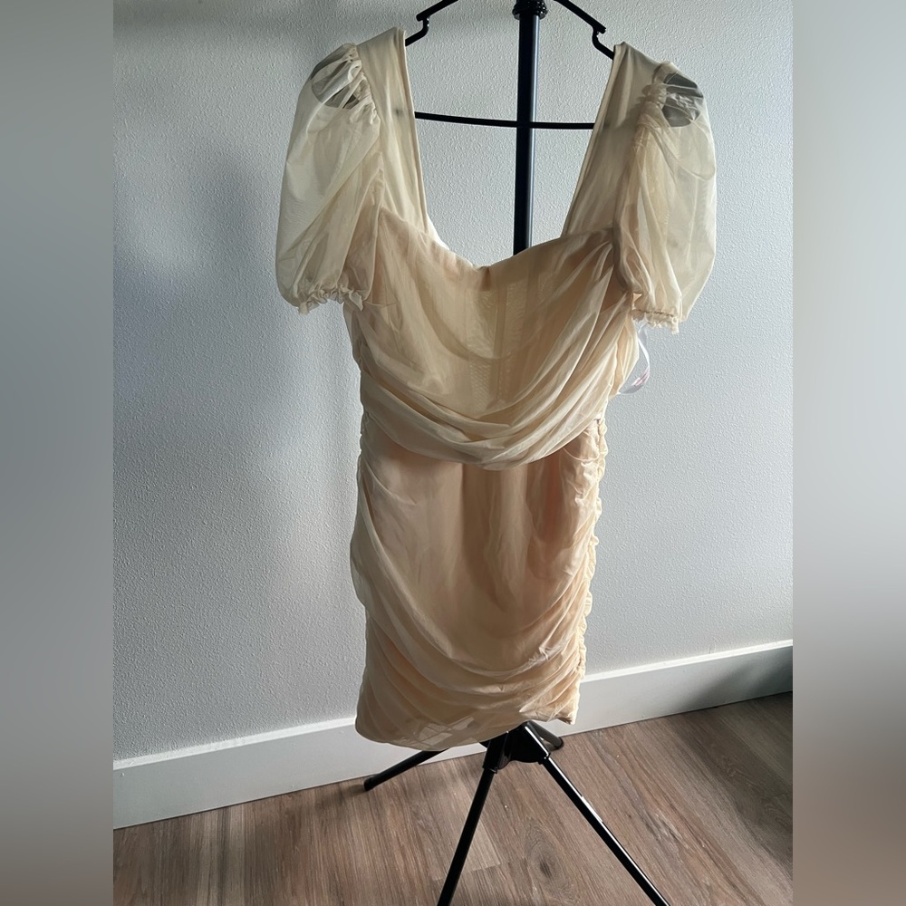 Missguided Cream Mini Corset Dress with Puff Sleeves